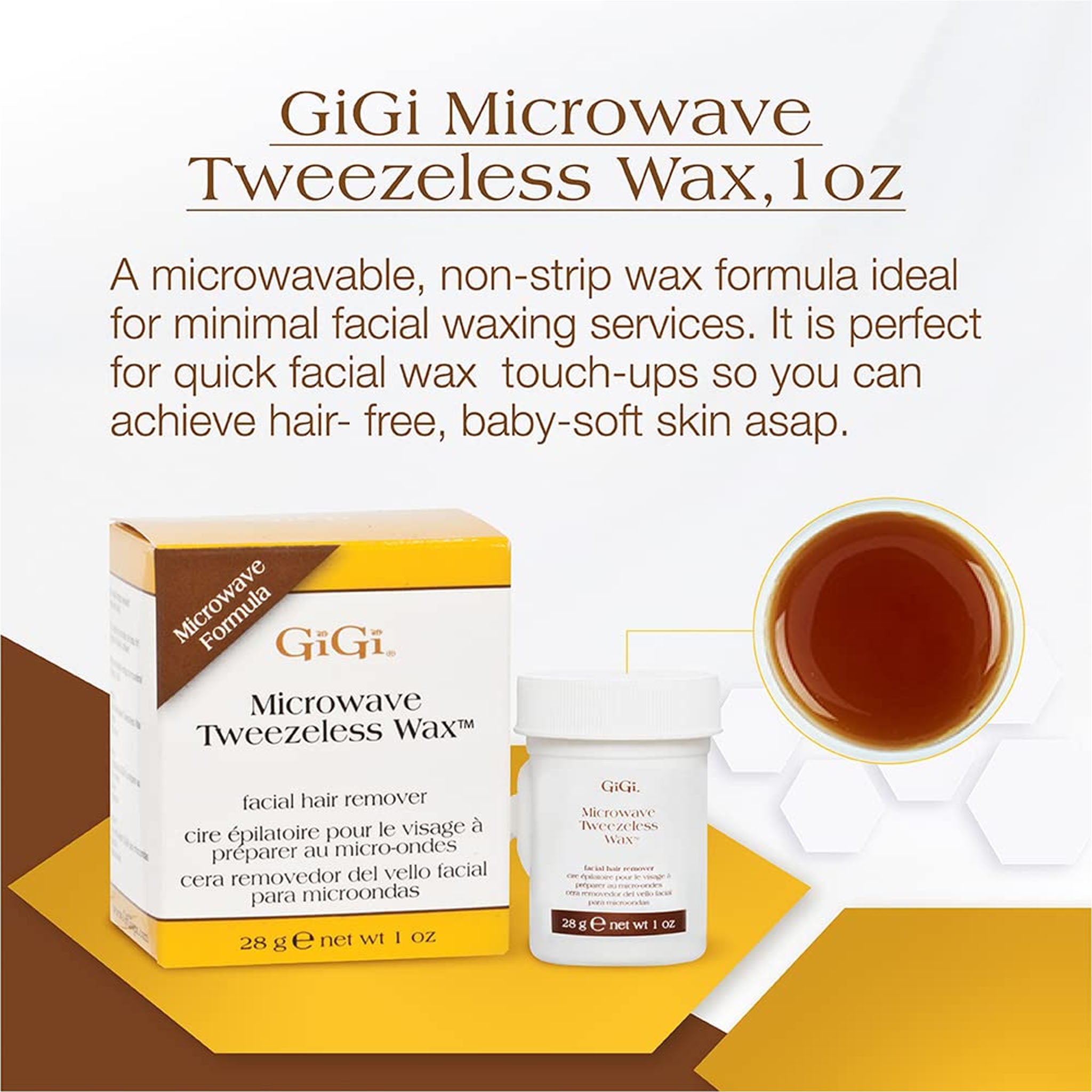 GiGi Microwave Tweezeless Wax - Non-Strip Facial Hair Remover, 1 oz