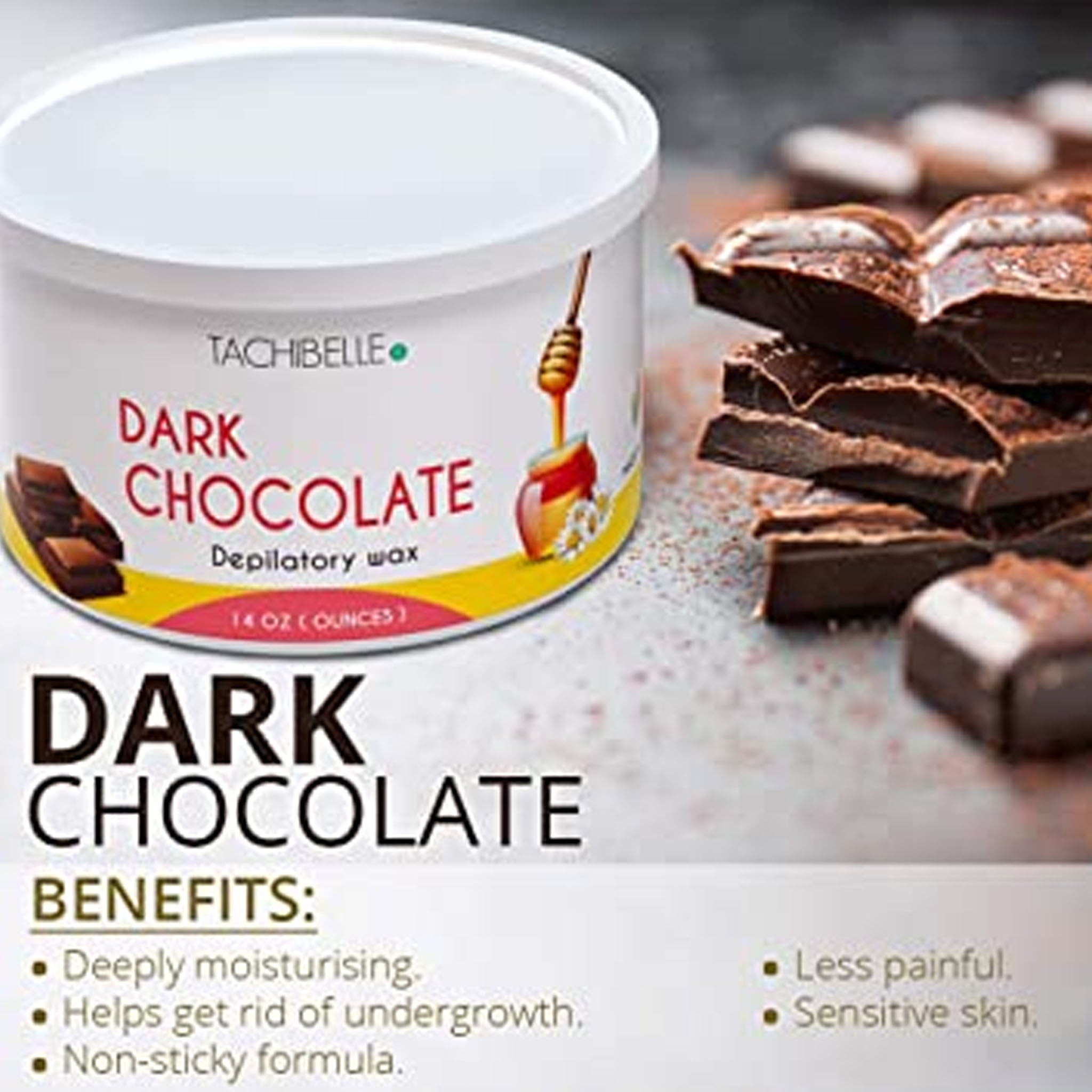 Tachibelle Dark Chocolate Depilatory Wax 14 Oz Professional Hair Removal, Women Men, Home Waxing for All Body and Brazilian Bikini Made in Italy (Chocolate Wax)