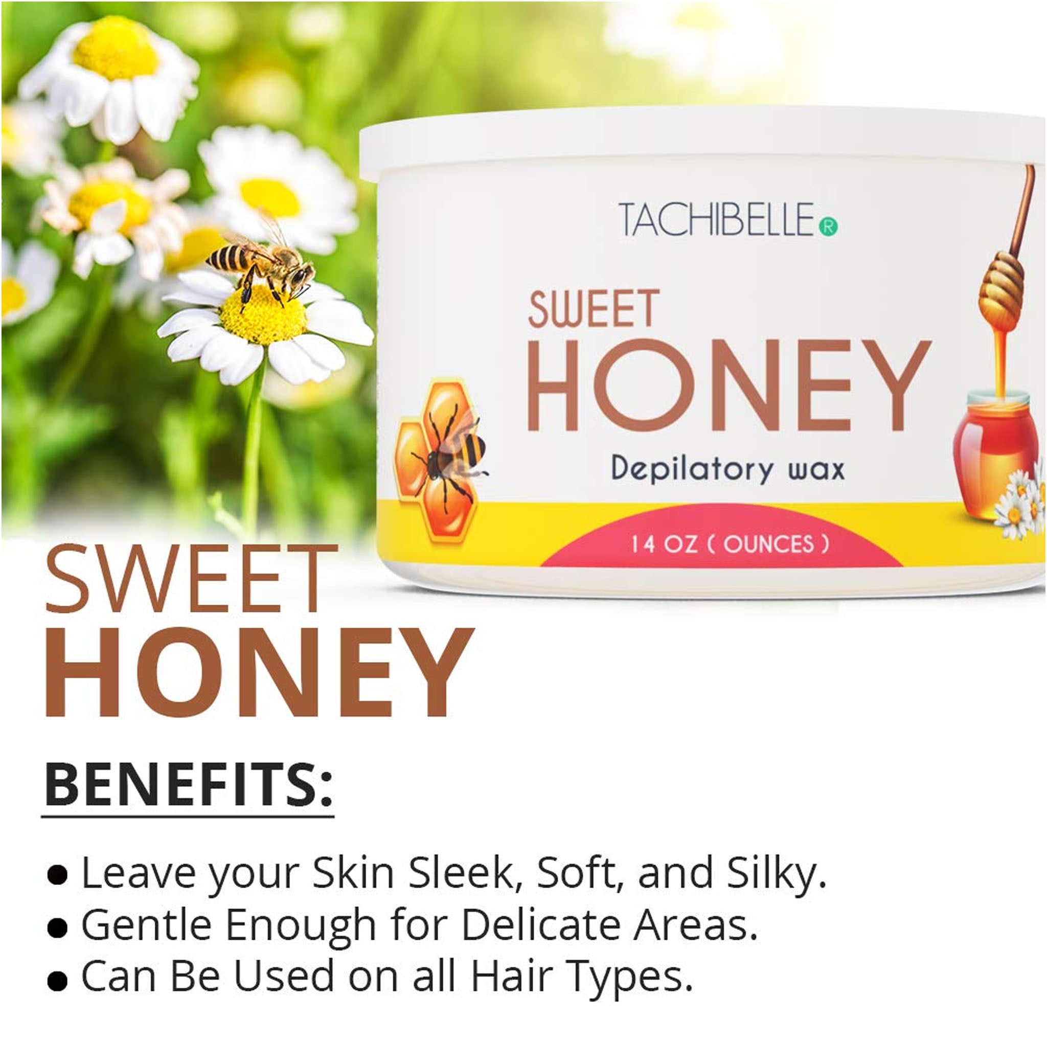 Tachibelle Depilatory Wax 14 Oz Professional Hair Removal, Women Men, Home Waxing for All Body and Brazilian Bikini Made in Italy (Honey Wax)