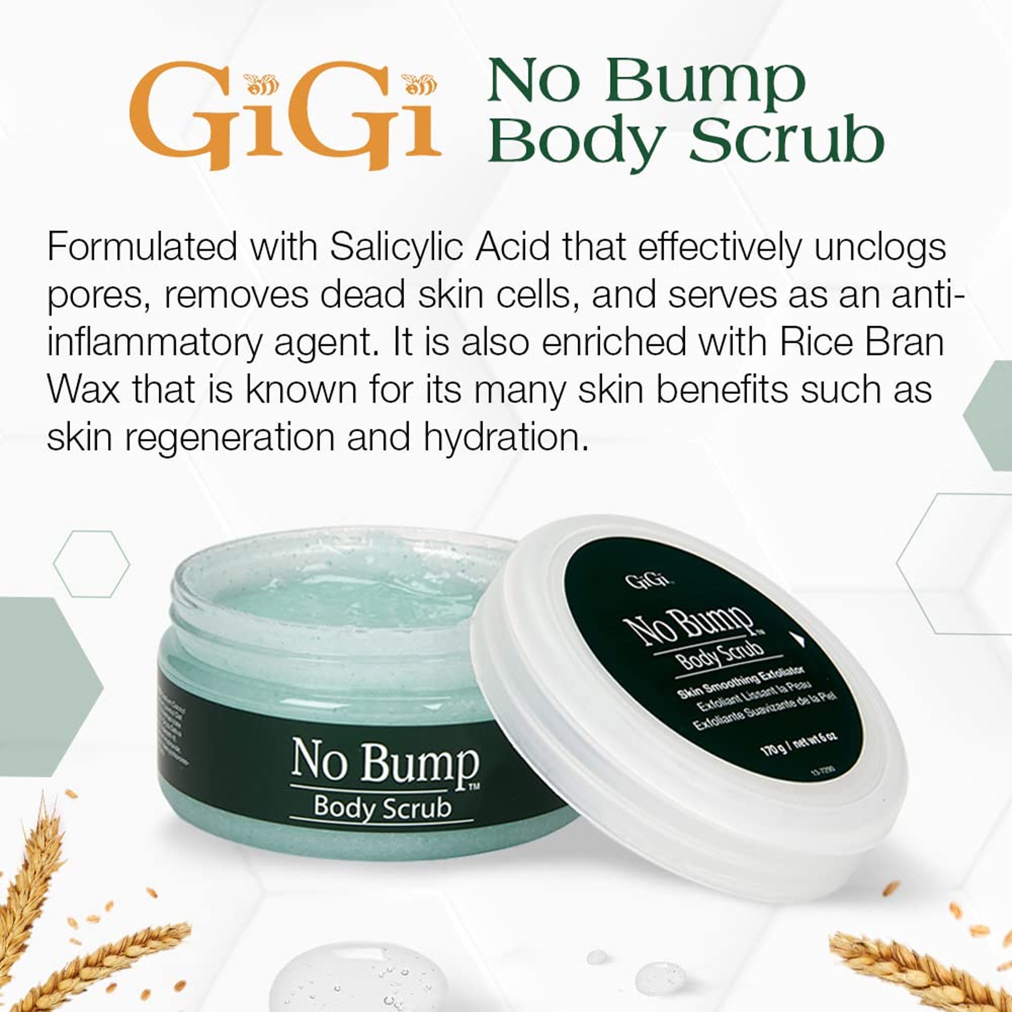 GiGi No Bump Body Scrub with Salicylic Acid, Prevents Ingrown Hair & Razor Burns 6 oz